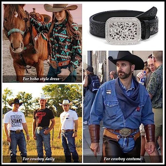 Western Style Belt Genuine Leather Silver Buckle Unisex Vintage Country Fashion main image 4